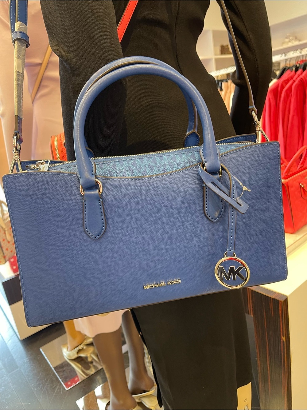 MICHAEL KORS Arden Md Top-Zip EW Leather Tote Crossbody Satchel 
Galaxy Blue
NWT - Picture 12 of 16